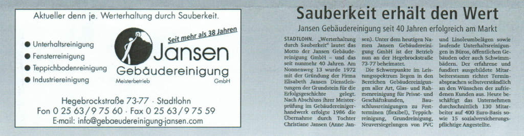 Die Gebäudereinigung Jansen GmbH in der Münsterland Zeitung