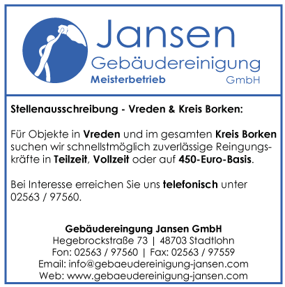 Gebäudereinigung Jansen | Stellenausschreibung | Vreden | Kreis Borken